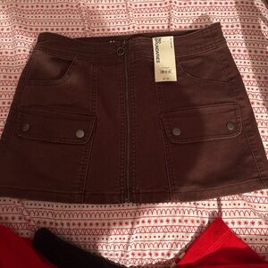 No Boundaries Brown Mini Skirt with Front Zip & Pocket Flaps